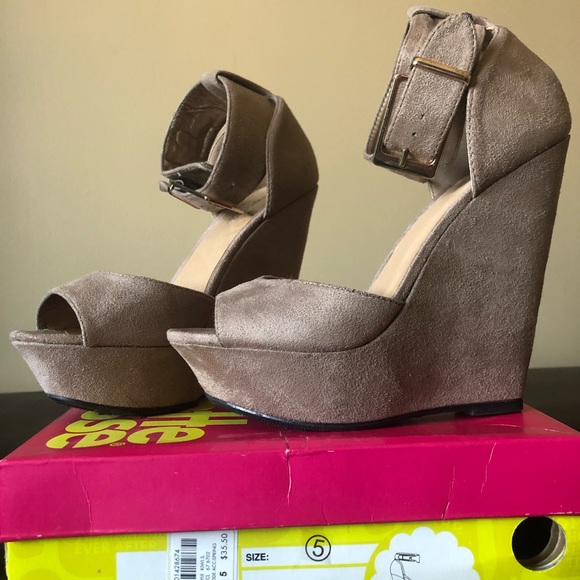 Charlotte Russe Shoes - Charlotte Russe Sueded Ankle-Cuff Wedge Sandals